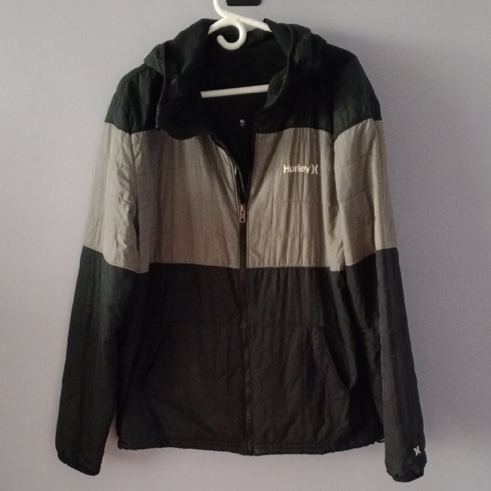 Hurley Black and Gray Polyester Jacket